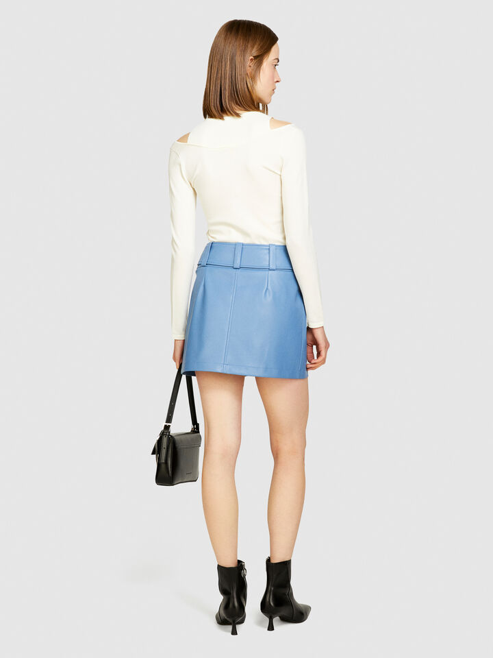 Mini skirt with maxi belt - women's mini skirts - Light Blue | Sisley image number 3